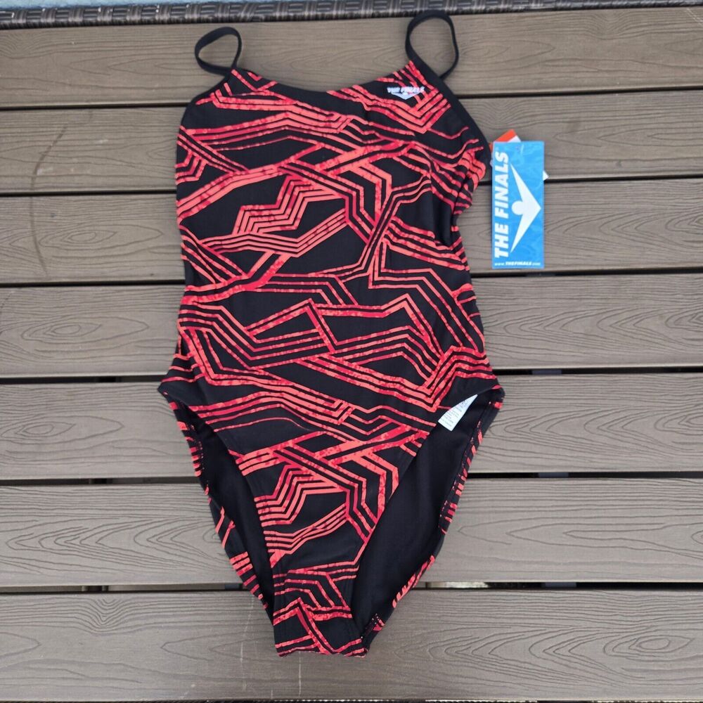 TYR The Finals Women Maize Swimsuit Thin Swanback Red Black 1 Piece- Sz 30 New